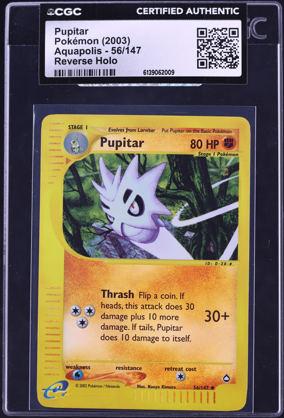 2003 Pokemon Aquapolis Reverse Holo Pupitar #56 CGC AUTH