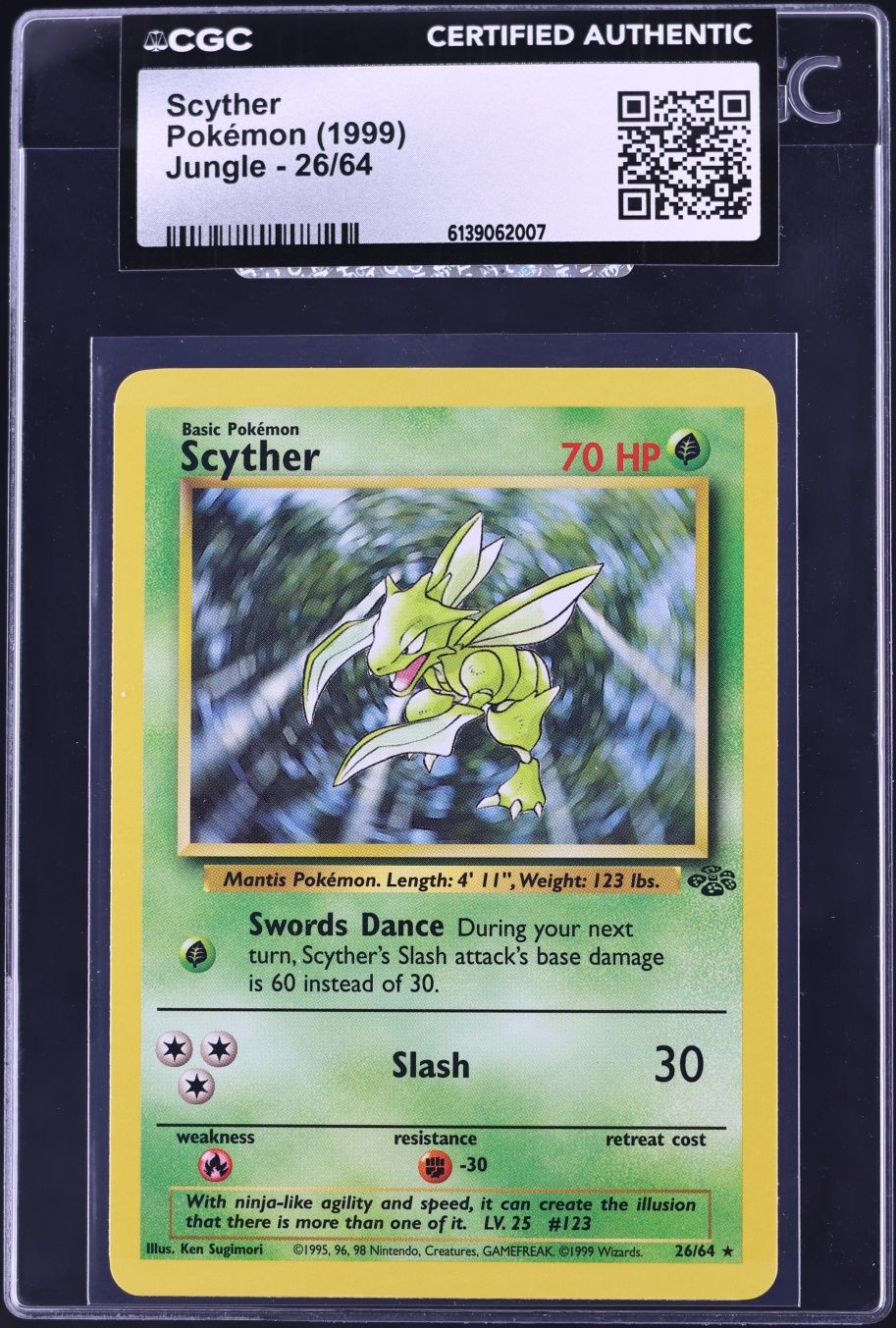 1999 Pokemon Jungle Scyther #26 CGC AUTH