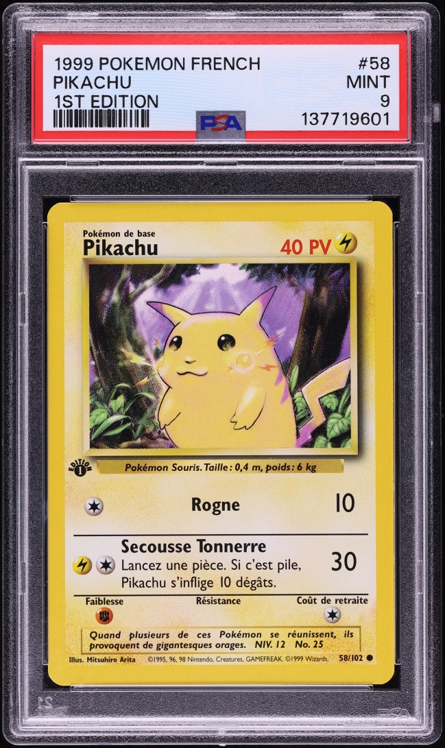 1999 Pokemon French Base Set 1st Edition Pikachu #58 PSA 9 MINT