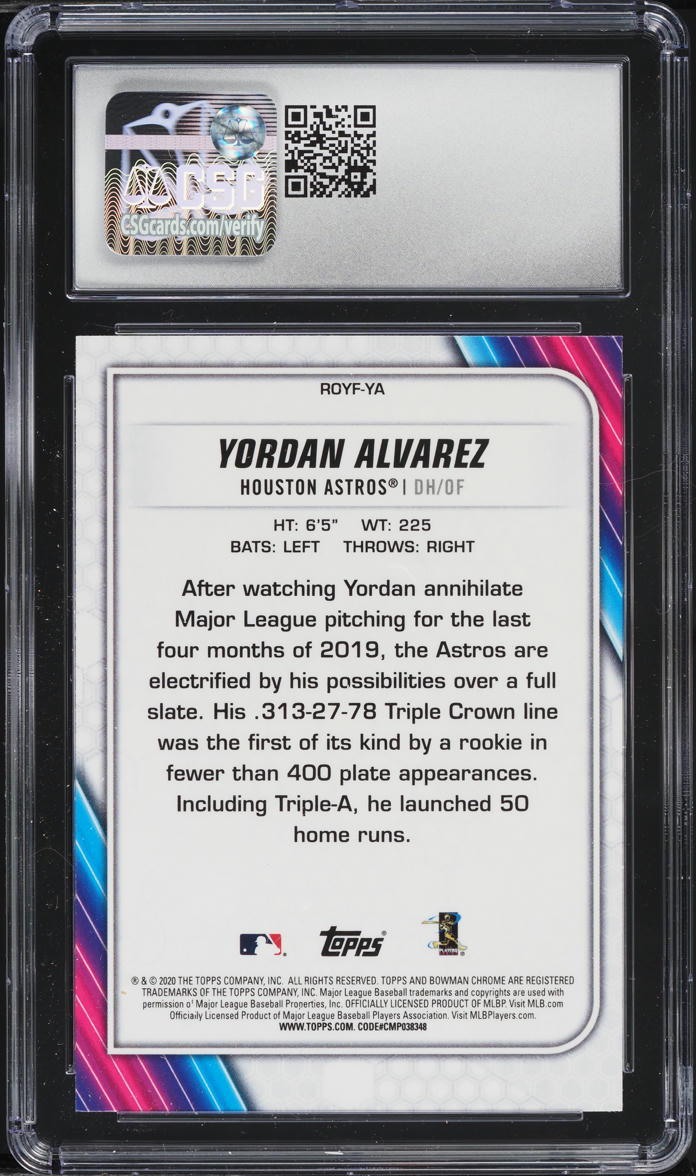2020 Bowman Chrome Mega ROY Favorites Yordan Alvarez ROOKIE #ROYF-YA CSG 10 GEM