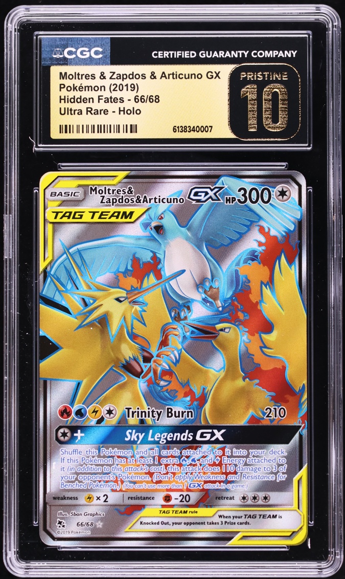 2019 Pokemon SM Hidden Fates Full Art Moltres & Zapdos & Articuno GX #66 CGC 10 PRISTINE