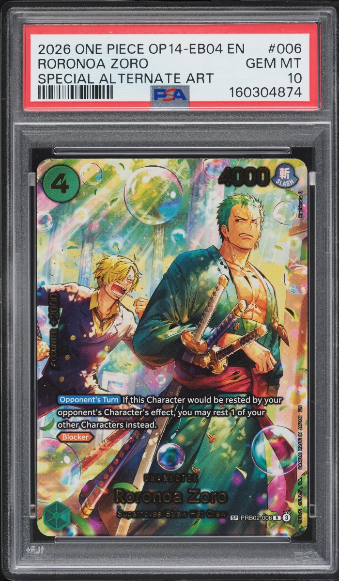 2026 One Piece The Azure Sea's SP Alt Art Roronoa Zoro #PRB02-006 PSA 10 GEM MINT