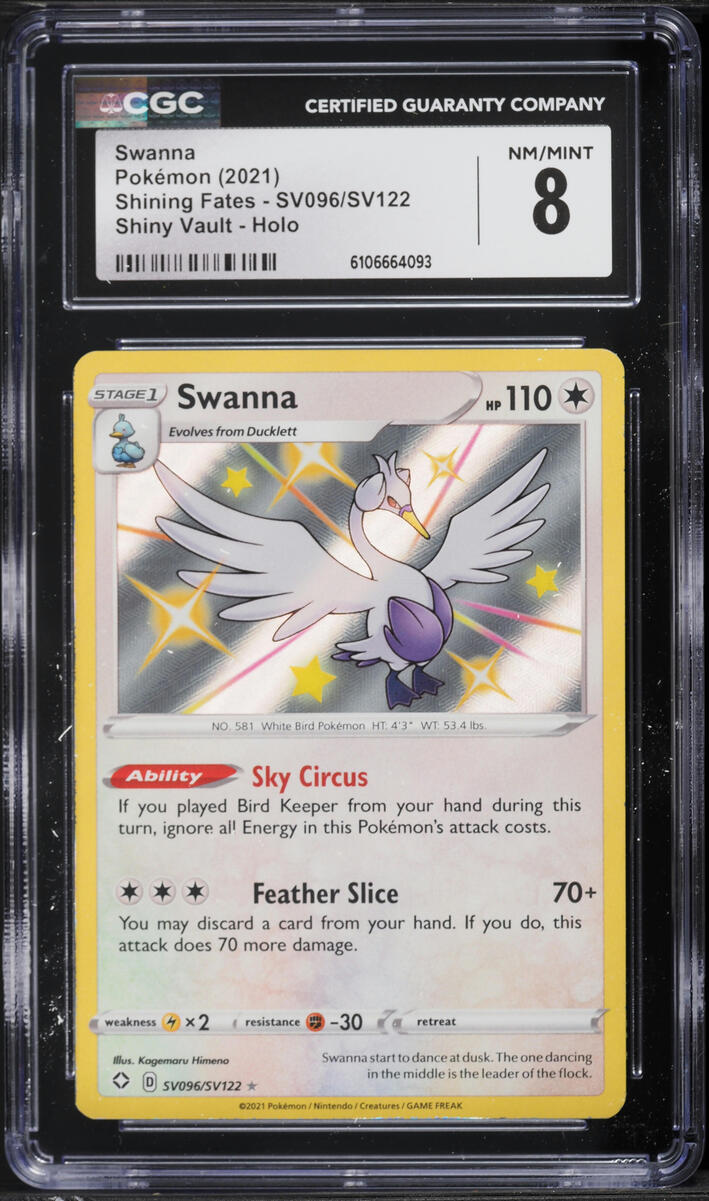 2021 Pokemon Sword & Shield Shining Fates Shiny Vault Holo Swanna #SV096 CGC 8 NM-MT