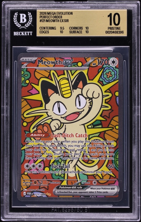 2026 Pokemon Mega Evolution Perfect Order SIR Meowth ex #121 BGS 10 PRISTINE