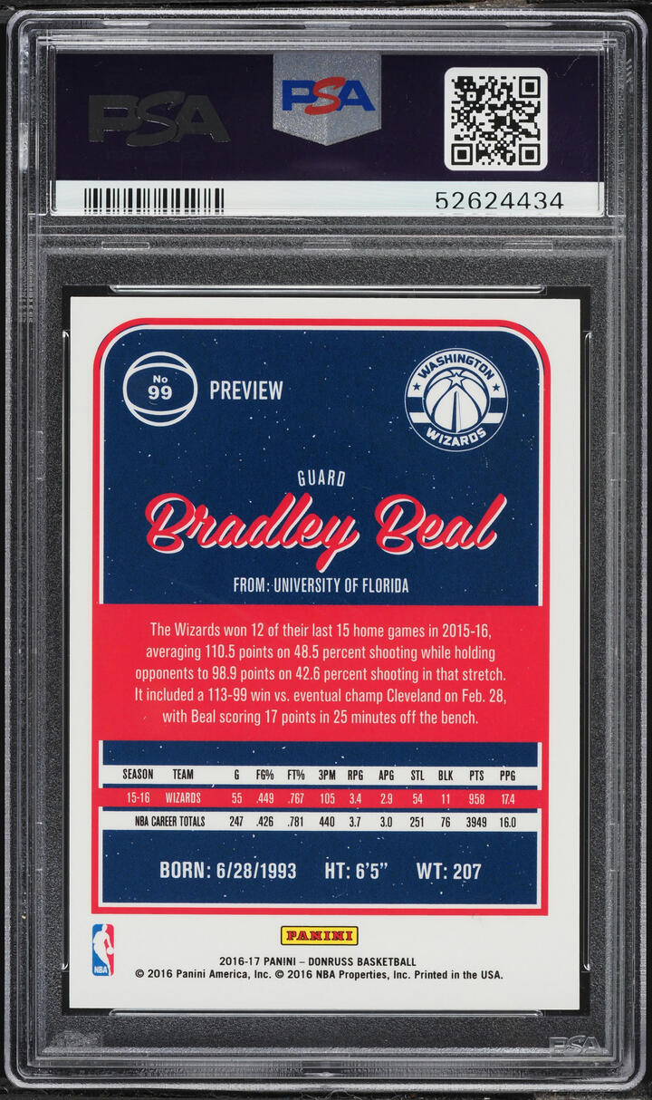 2016 Donruss Optic Preview Bradley Beal #99 PSA 9 MINT