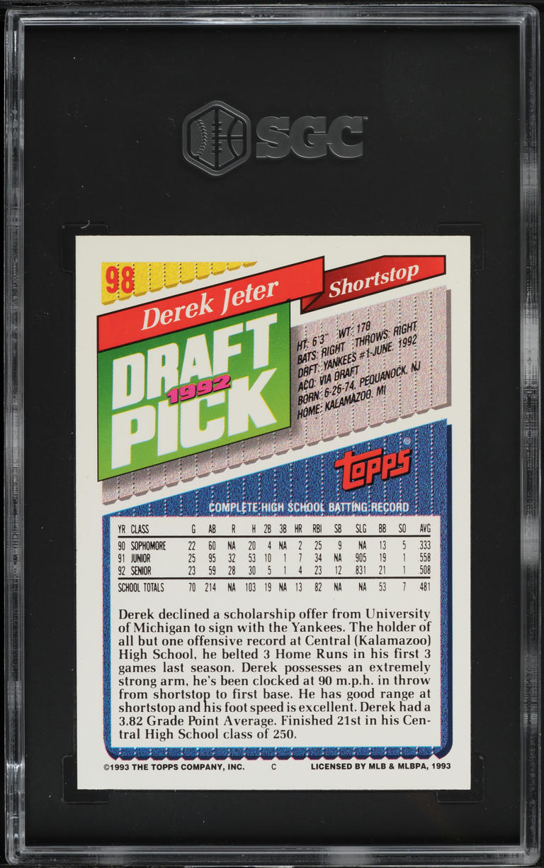 1993 Topps Derek Jeter ROOKIE #98 SGC 3 VG