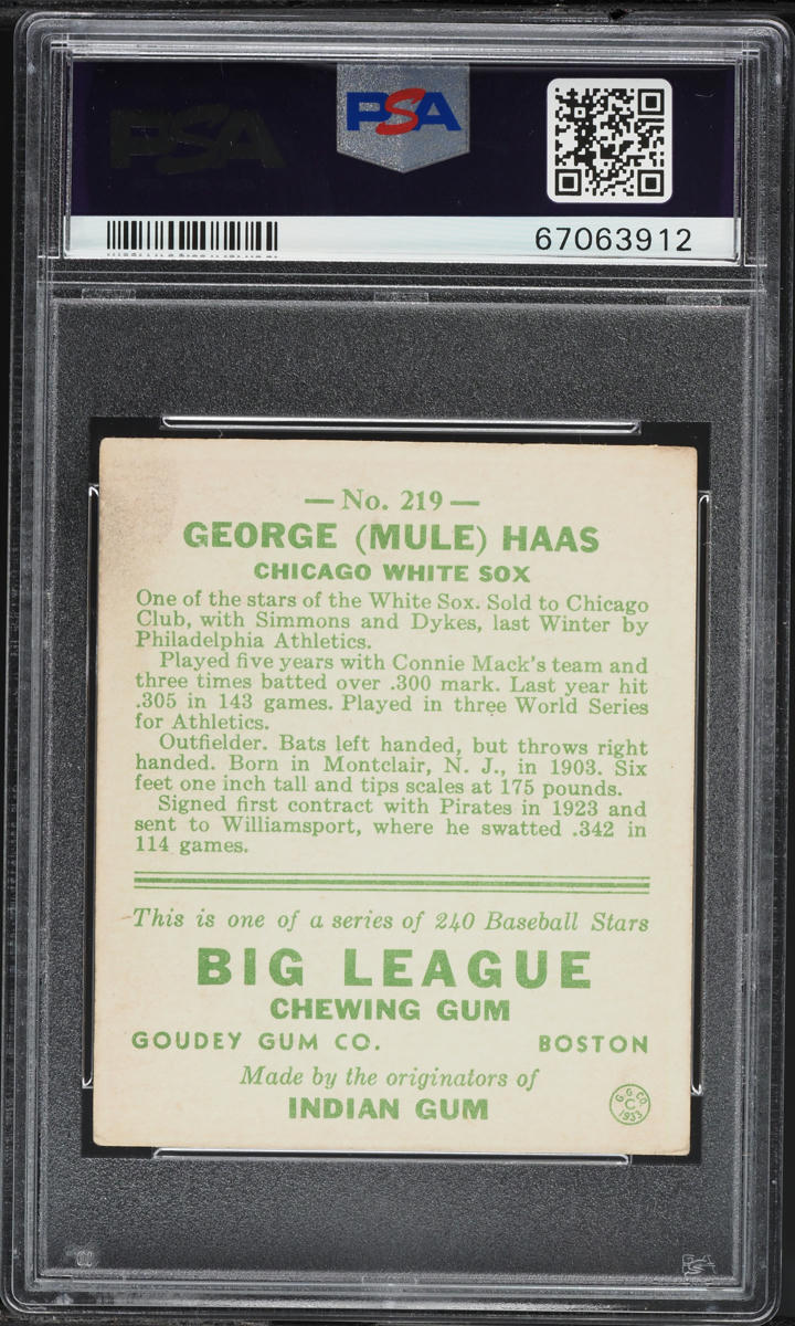 1933 Goudey Mule Haas #219 PSA 4 VGEX