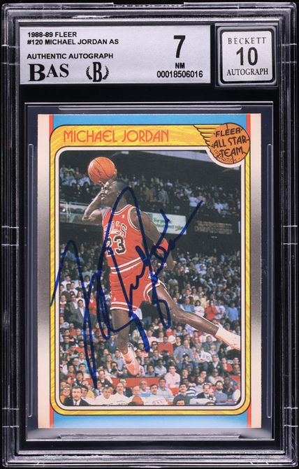 1988 Fleer Basketball Michael Jordan ALL-STAR, AUTO #120 BAS BGS 7