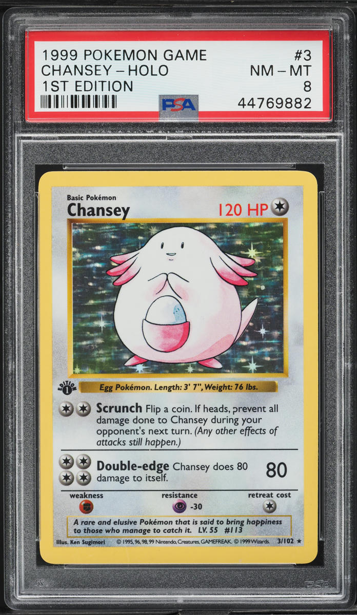 1999 Pokemon Base Set Shadowless 1st Edition Holo Chansey #3 PSA 8 NM-MT