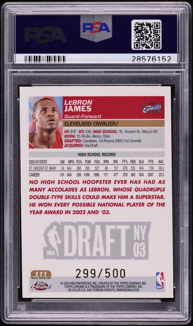 2003 Topps Chrome Black Refractor LeBron James ROOKIE /500 #111 PSA 8 NM-MT