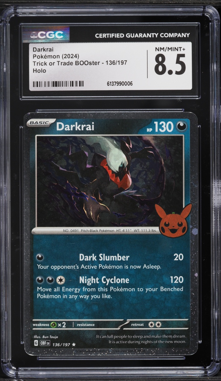 2024 Pokemon Scarlet & Violet Obsidian Flames Trick Or Trade Holo Darkrai #136 CGC 8.5 NM-MT+