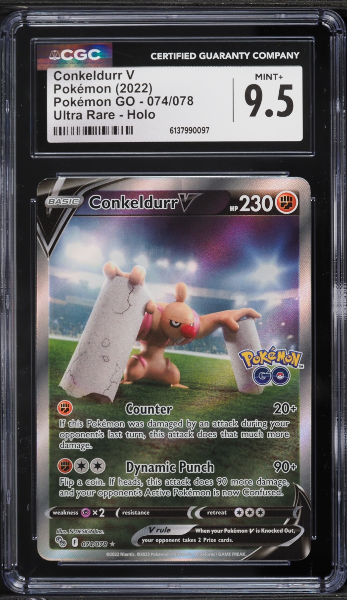 2022 Pokemon Sword & Shield Pokemon GO Full Art Conkeldurr V #74 CGC 9.5 MINT+