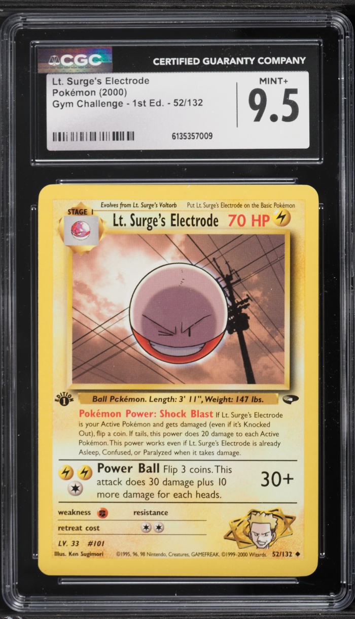 2000 Pokemon Gym Challenge 1st Edition Lt. Surge's Electrode #52 CGC 9.5 MINT+