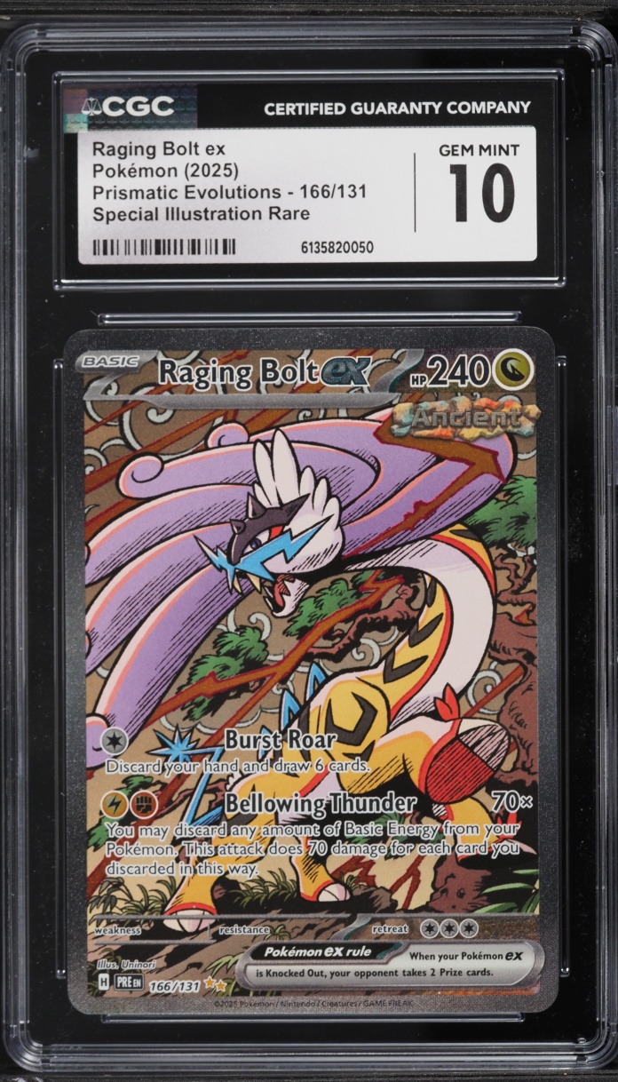 2025 Pokemon Scarlet & Violet Prismatic Evolutions SIR Raging Bolt EX #166 CGC 10 GEM MINT