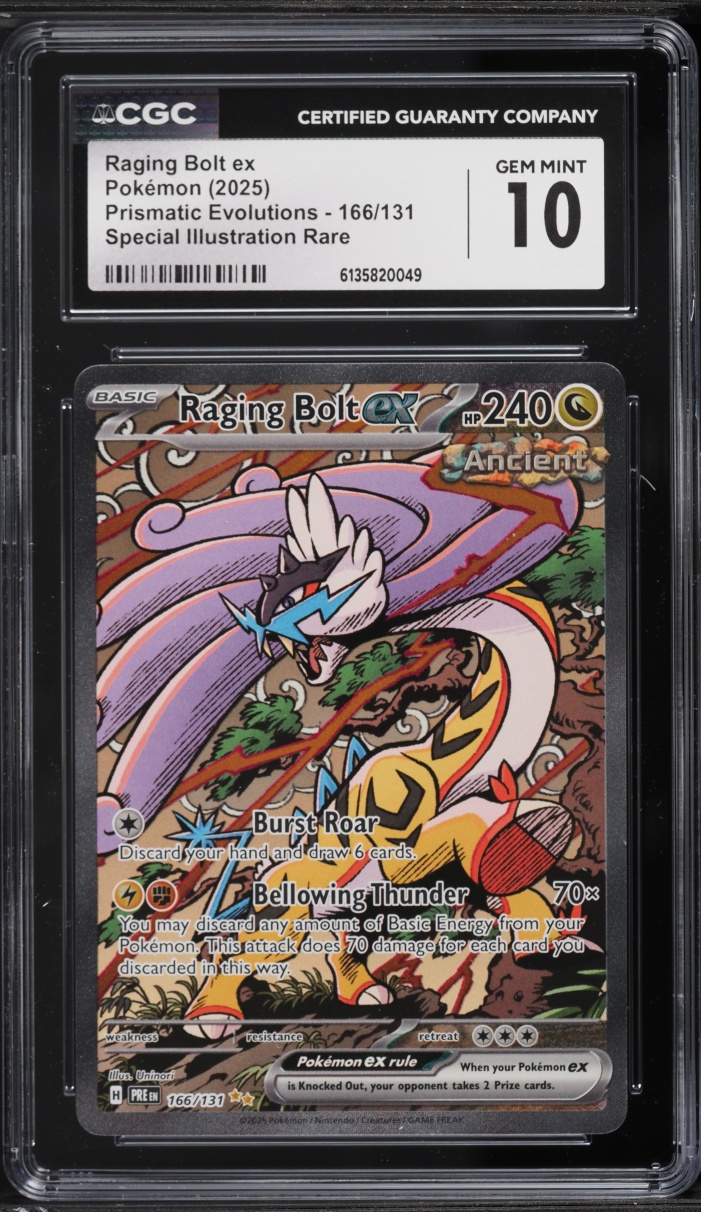 2025 Pokemon Scarlet & Violet Prismatic Evolutions SIR Raging Bolt EX #166 CGC 10 GEM MINT