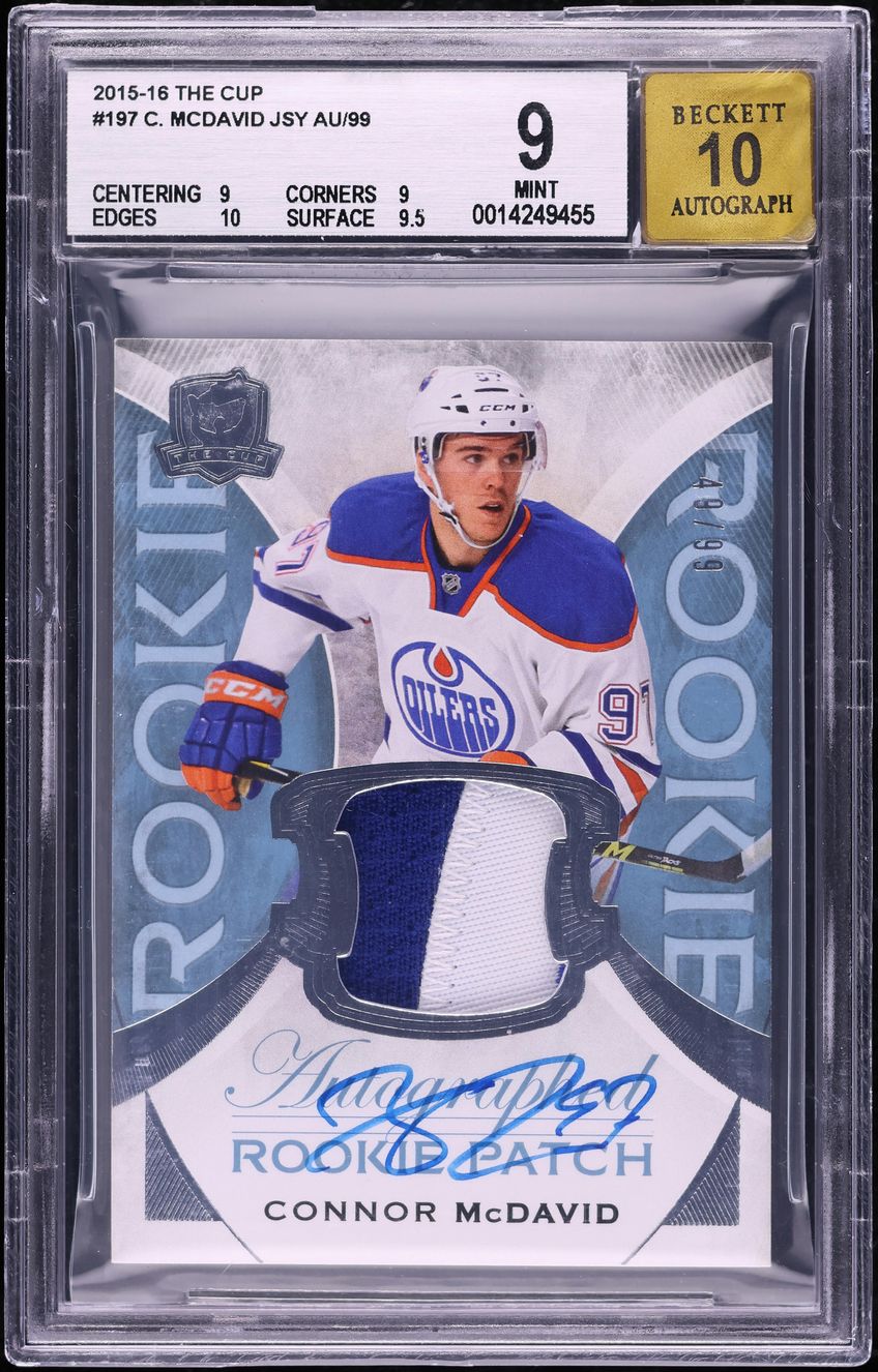 2015 Upper Deck The Cup Connor McDavid ROOKIE PATCH AUTO /99 #197 BGS 9 MINT