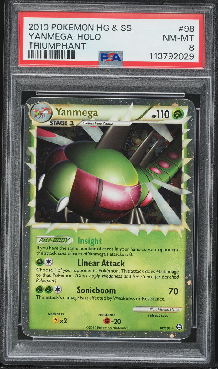 2010 Pokemon HeartGold & SoulSilver Triumphant Holo Yanmega #98 PSA 8 NM-MT