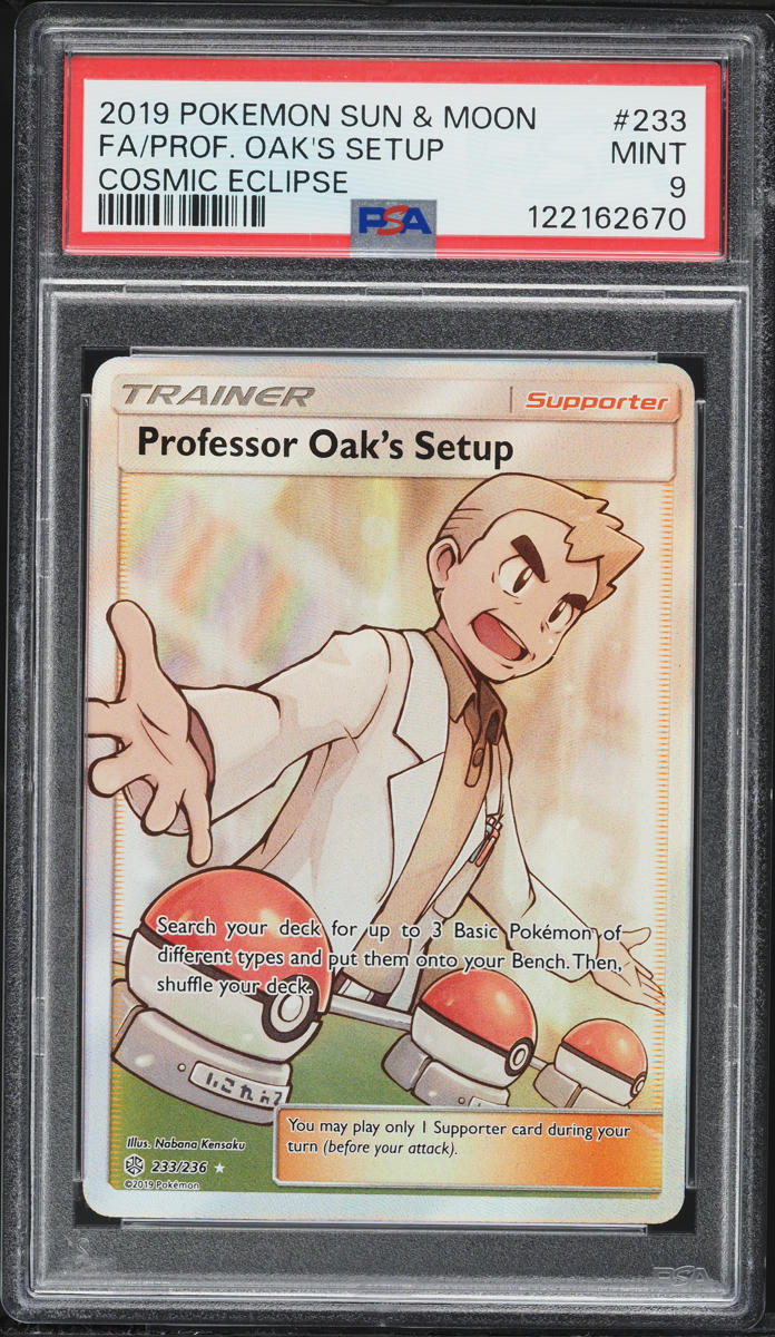 2019 Pokemon Sun & Moon Cosmic Eclipse Full Art Professor Oak's Setup #233 PSA 9 MINT