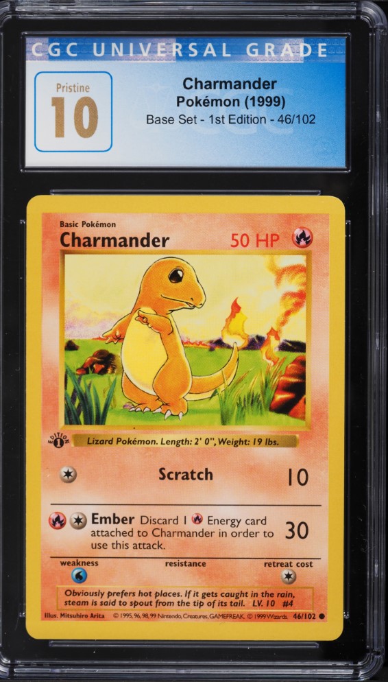 1999 Pokemon Base Set Shadowless 1st Edition Charmander #46 CGC 10 PRISTINE