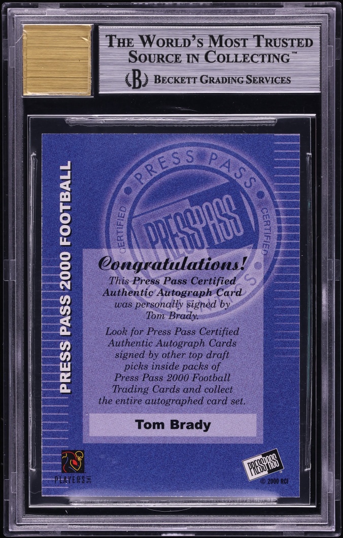 2000 Press Pass Tom Brady ROOKIE AUTO #3 BGS 9 MINT - Photo 2