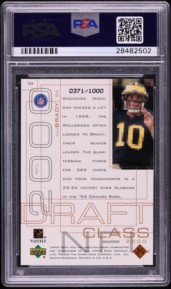 2000 Upper Deck Pros & Prospects Tom Brady ROOKIE /1000 #124 PSA 10 GEM MINT - Photo 2