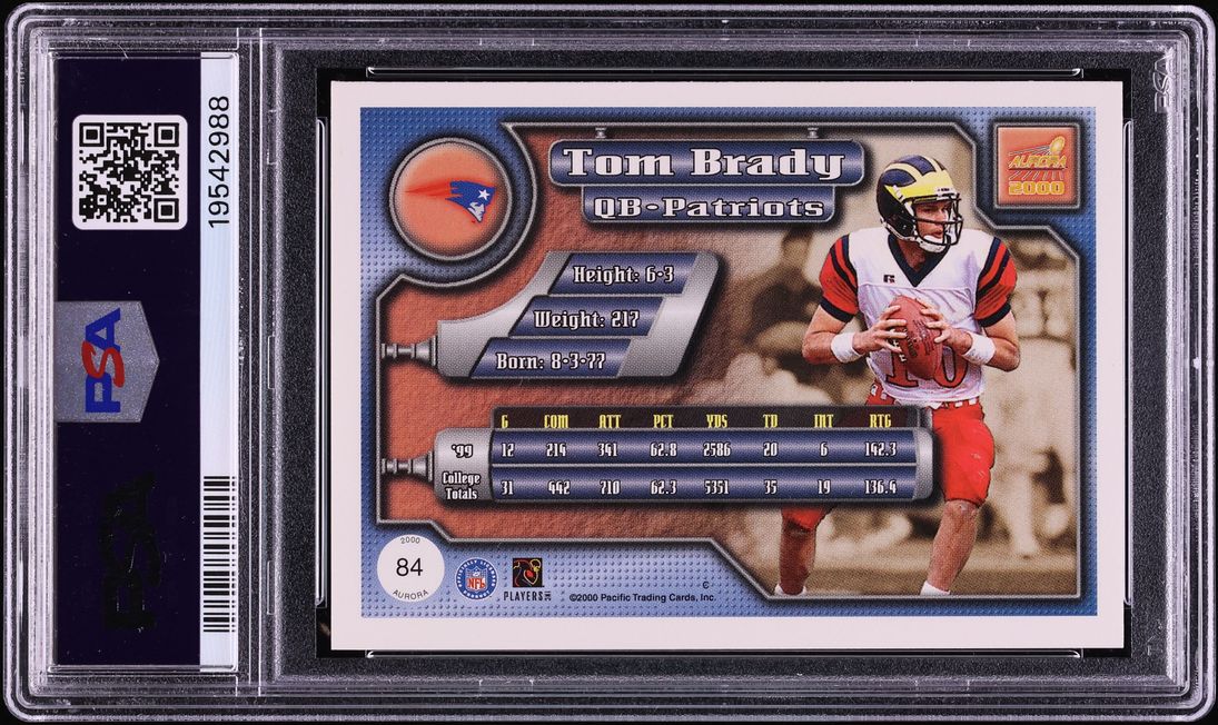 2000 Pacific Aurora Tom Brady ROOKIE #84 PSA 10 GEM MINT - Photo 2
