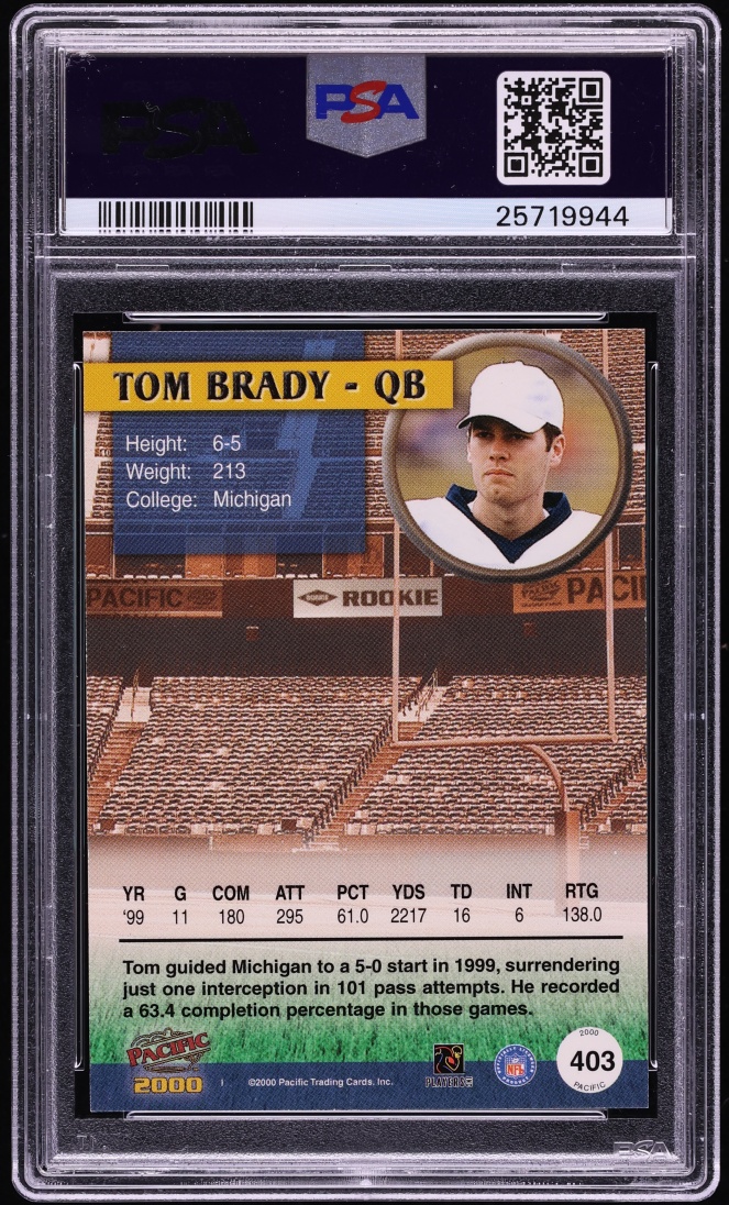 2000 Pacific Draft Picks Tom Brady ROOKIE /999 #403 PSA 10 GEM MINT - Photo 2