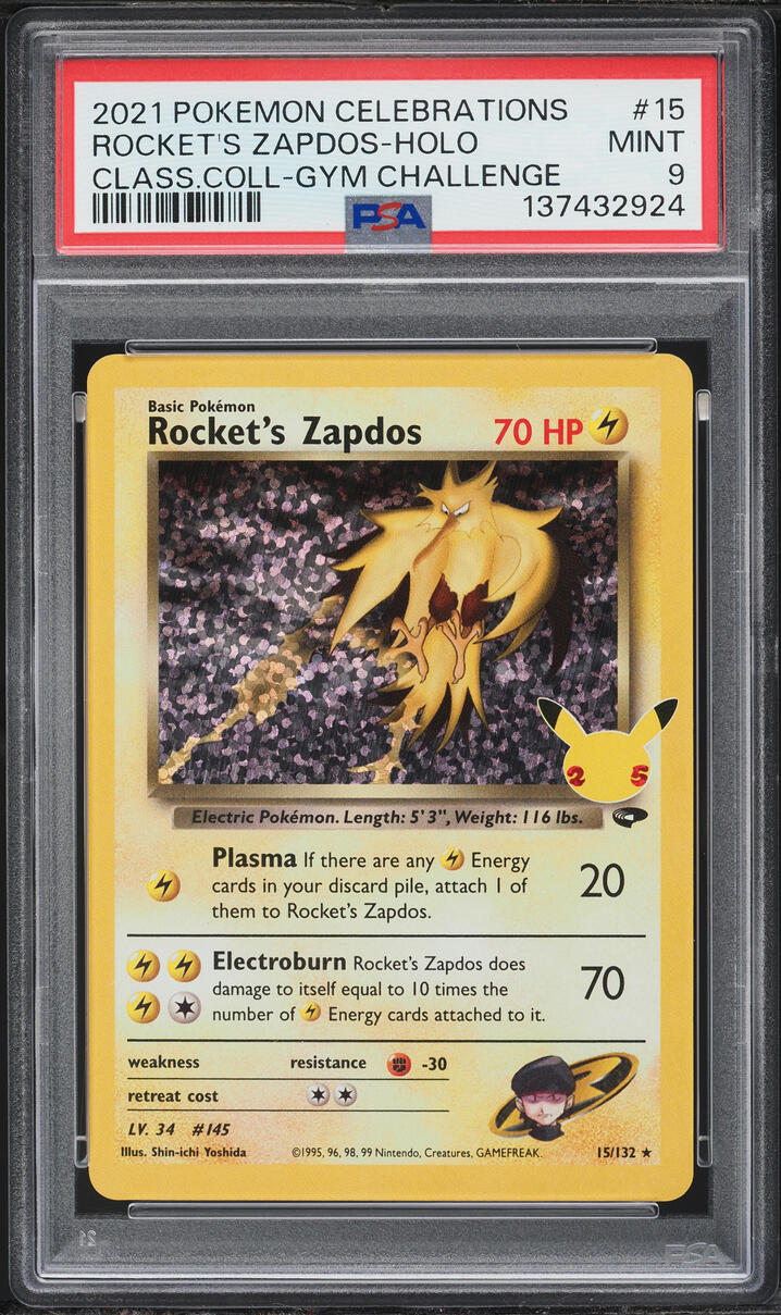 2021 Pokemon Sword & Shield Celebrations Classic Collection Holo Rocket's Zapdos #15 PSA 9 MINT