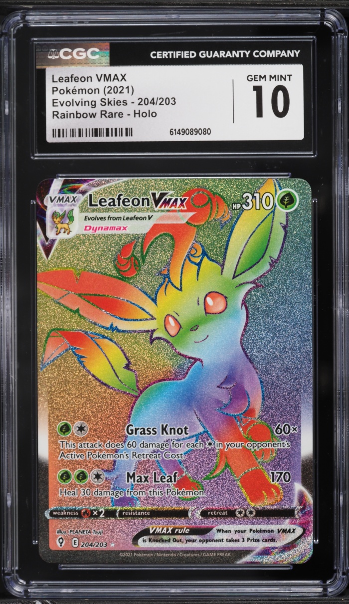 2021 Pokemon Sword & Shield Evolving Skies Rainbow Rare Leafeon VMAX #204 CGC 10 GEM MINT