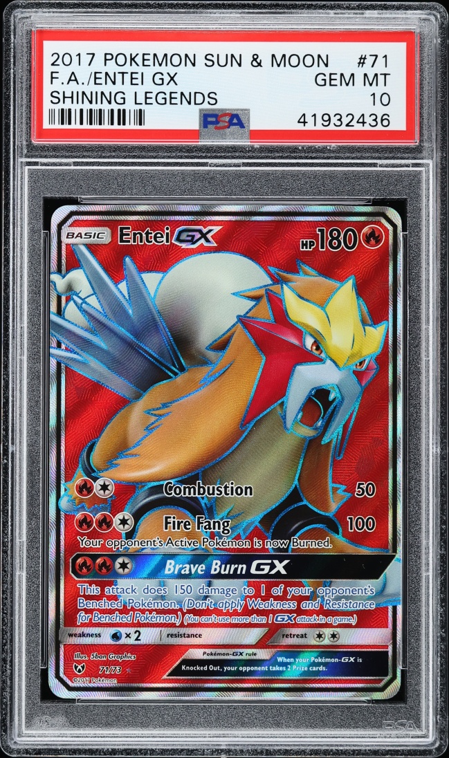 2017 Pokemon Sun & Moon Shining Legends Full Art Entei GX #71 PSA 10 GEM MINT