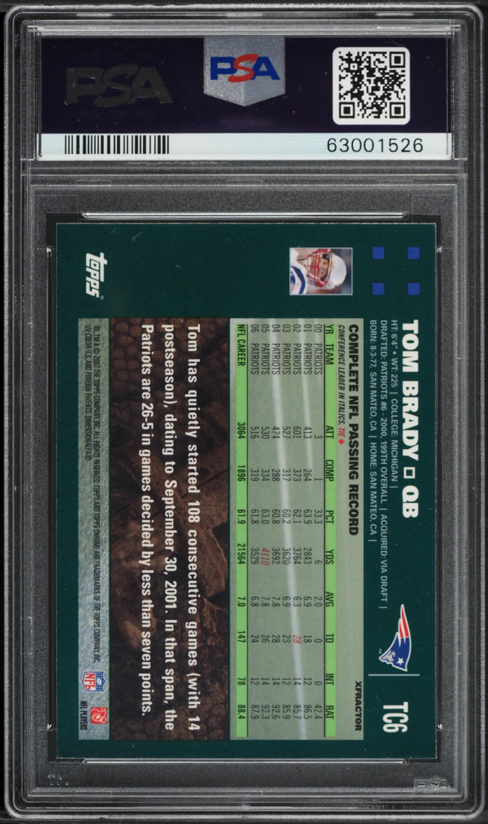 2007 Topps Chrome Xfractor Tom Brady #TC6 PSA 7 NRMT