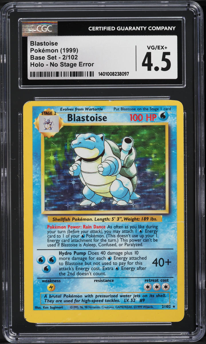 1999 Pokemon Base Set Error Holo Blastoise #2 CGC 4.5 VGEX+ on Fanatics ...