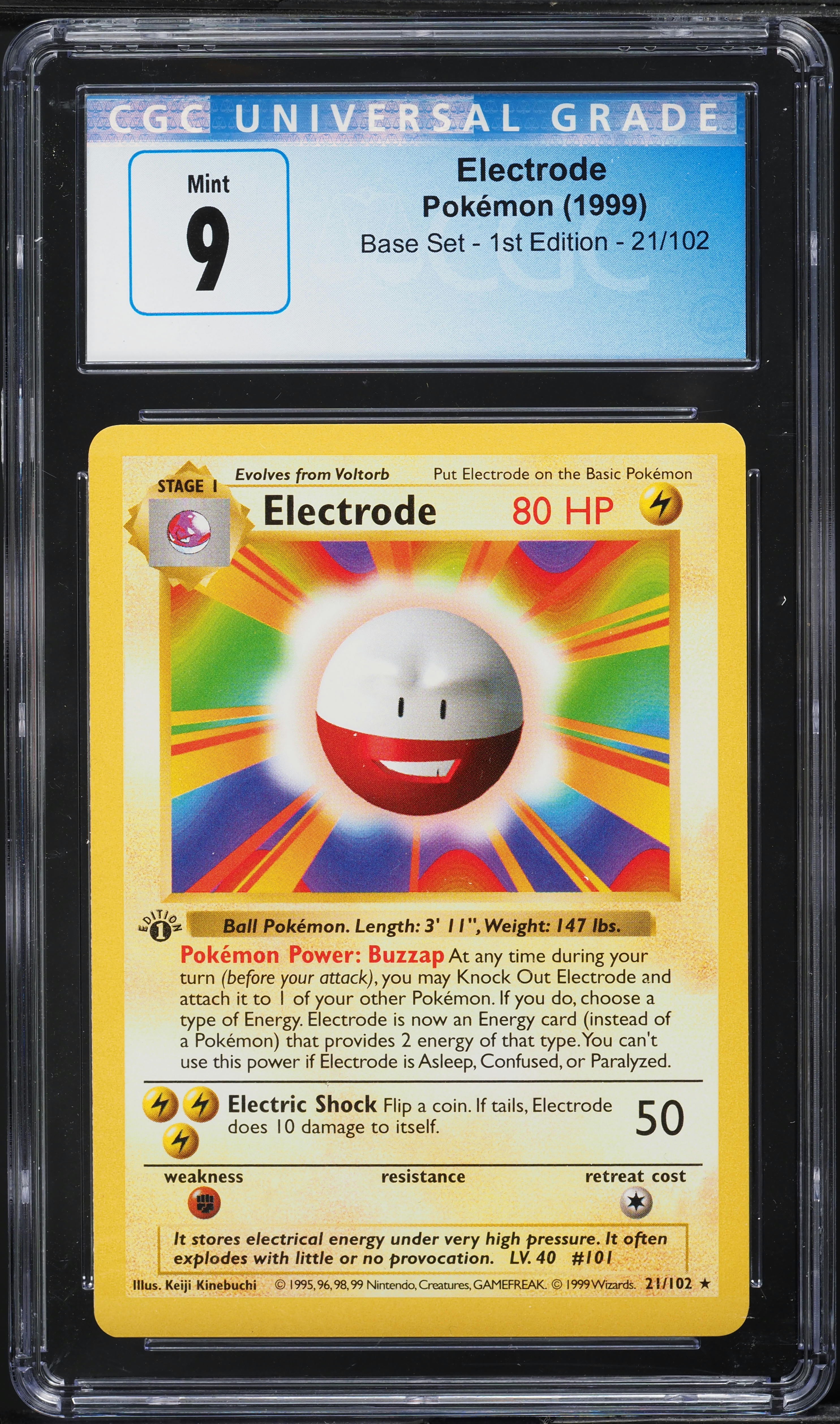 1999 Pokemon Base Set Shadowless 1st Edition Electrode #21 CGC 9 MINT