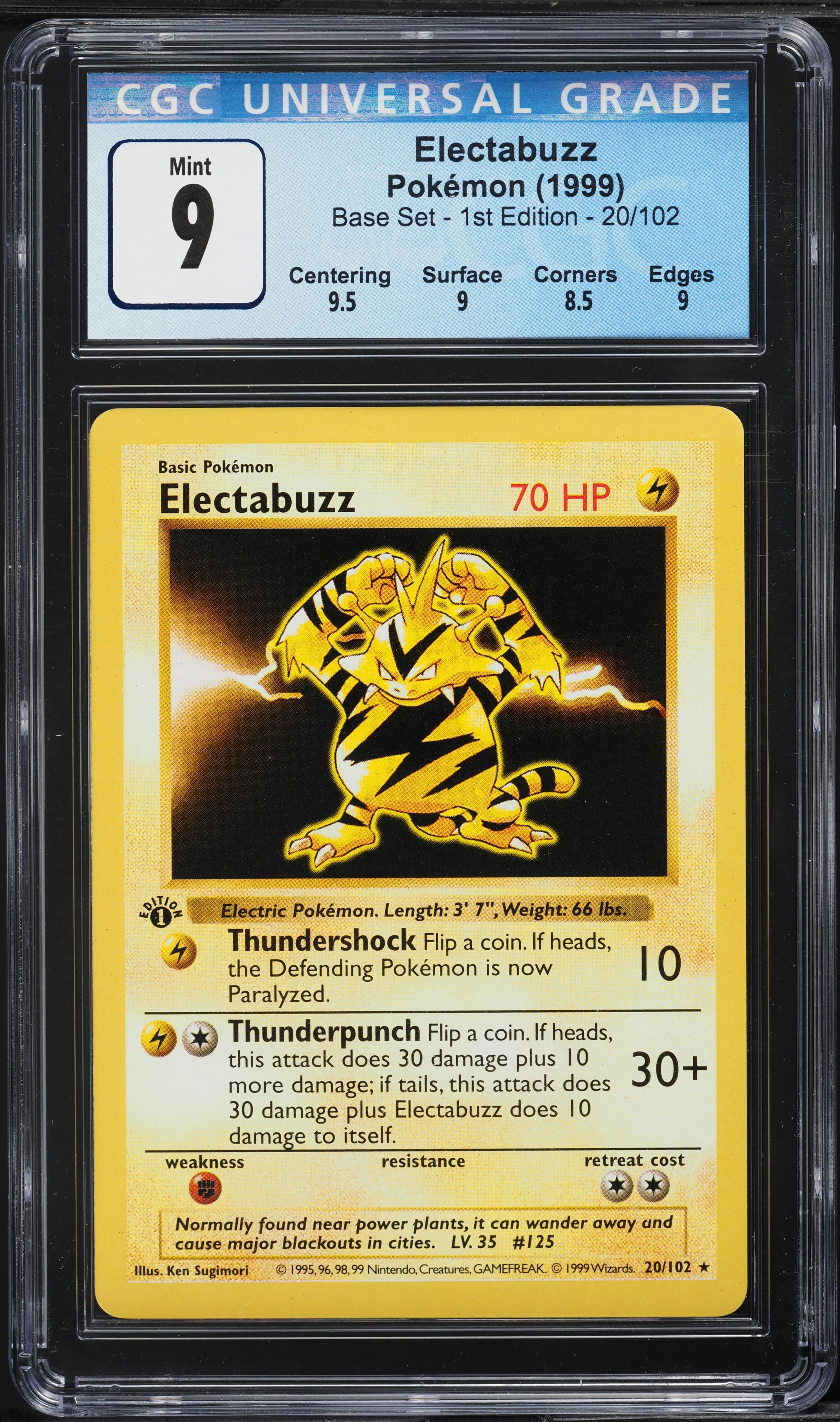 1999 Pokemon Base Set Shadowless 1st Edition Electabuzz #20 CGC 9 MINT