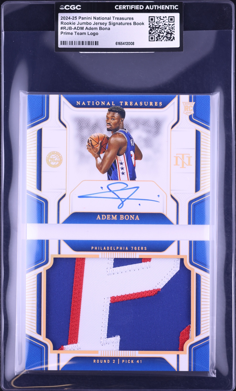 2024 National Treasures Book Prime Team Logo Adem Bona ROOKIE PATCH AUTO /15 #RJBADM CGC AUTH