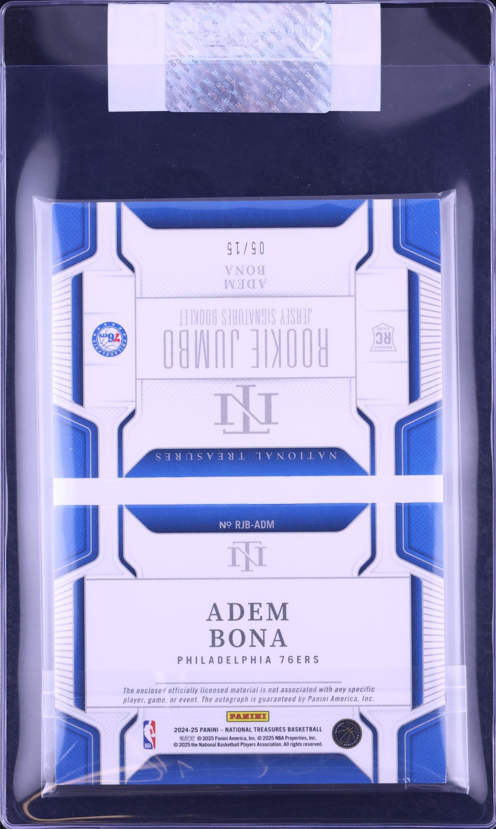 2024 National Treasures Book Prime Team Logo Adem Bona ROOKIE PATCH AUTO /15 #RJBADM CGC AUTH