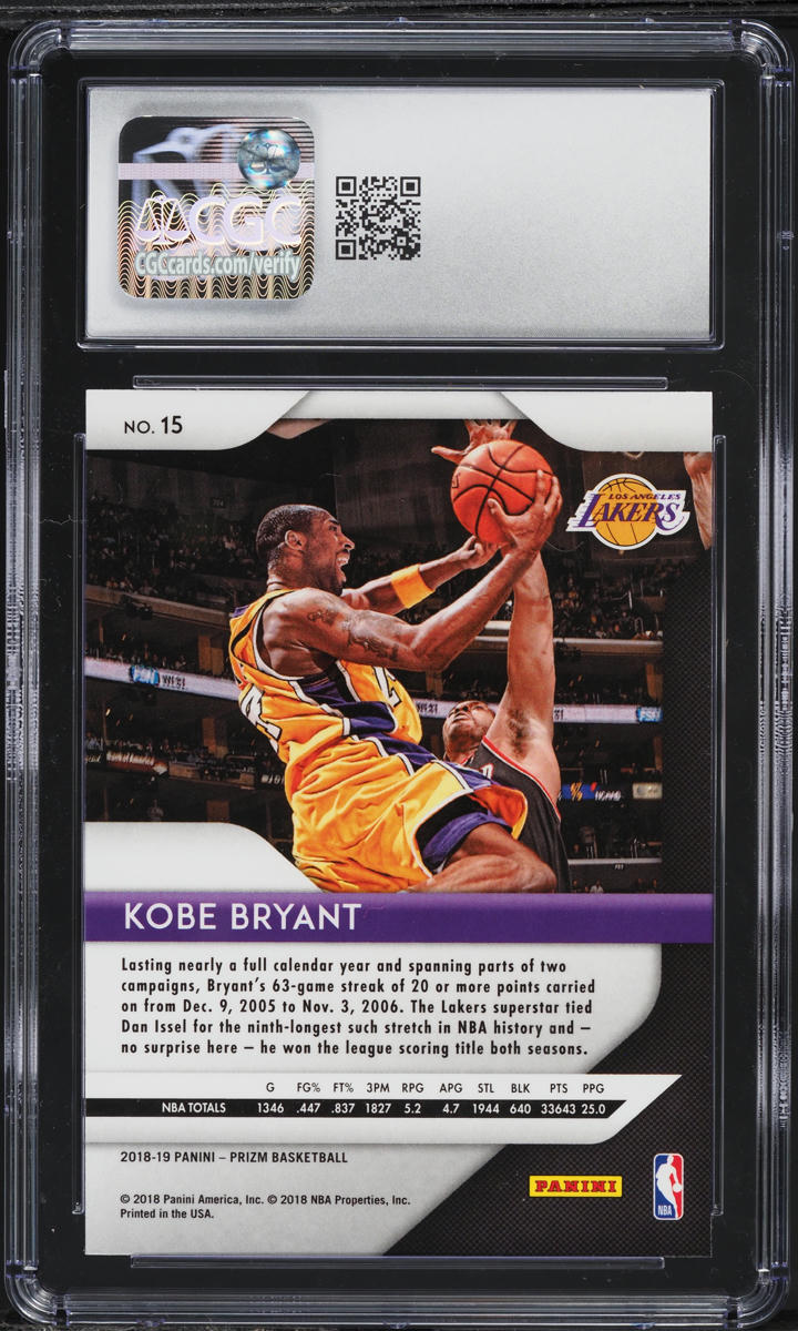 2018 Panini Prizm Kobe Bryant #15 CGC 8 NM-MT