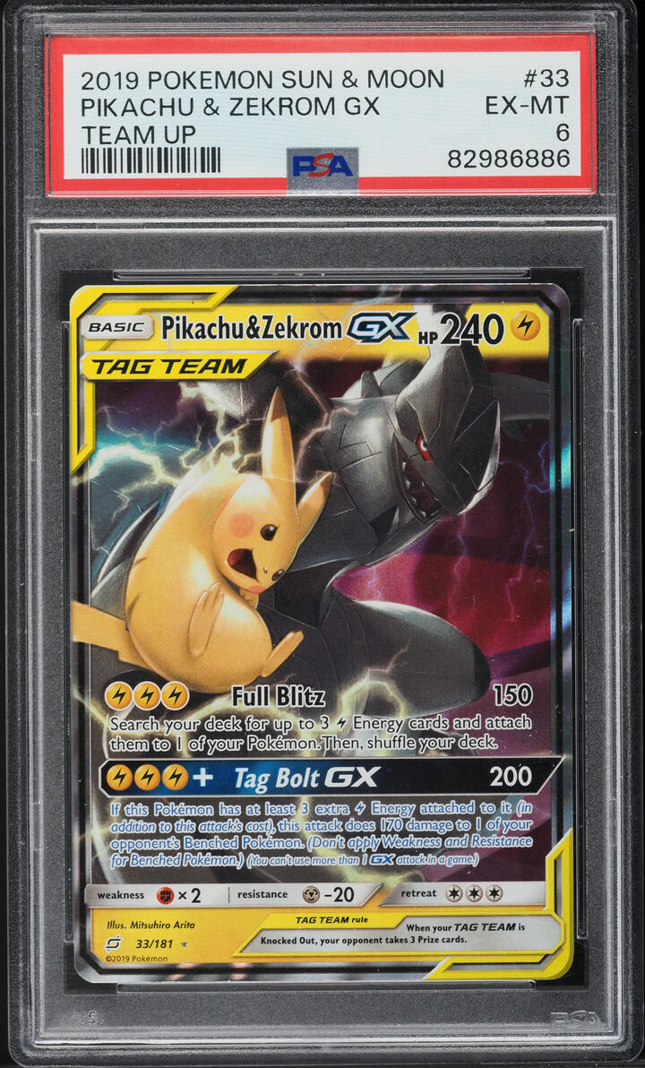 2019 Pokemon Sun & Moon Team Up Pikachu & Zekrom GX #33 PSA 6 EXMT