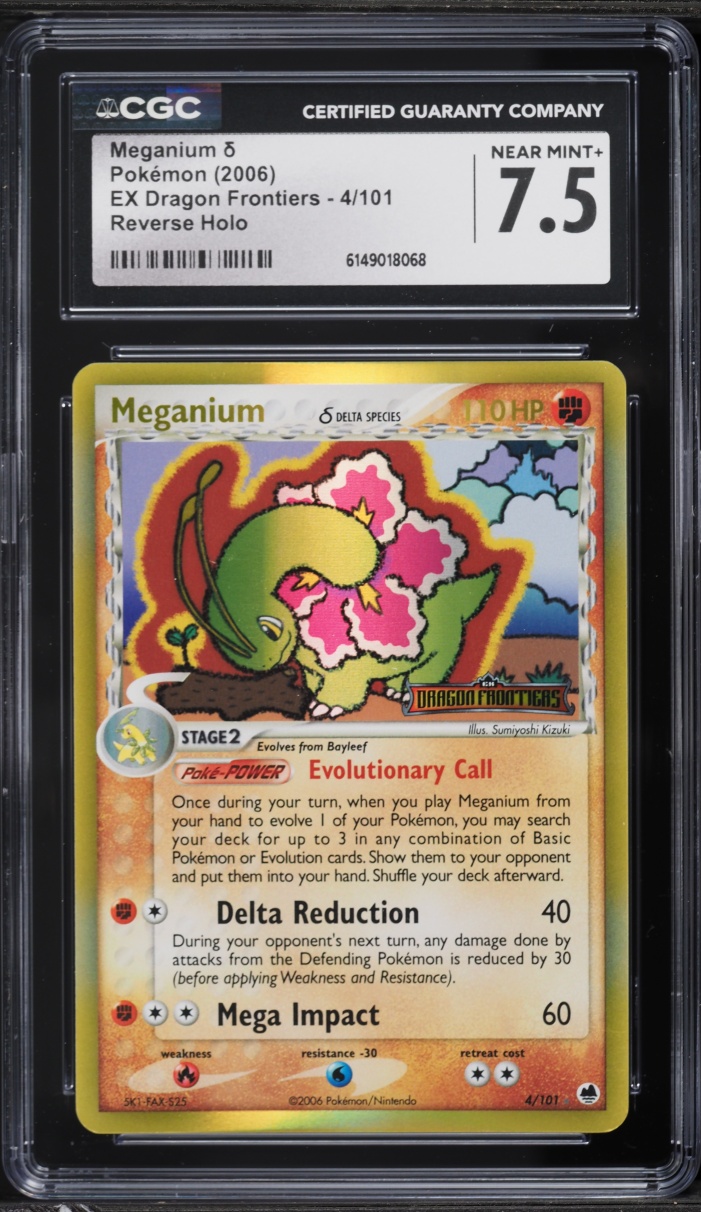 2006 Pokemon EX Dragon Frontiers Reverse Holo Meganium #4 CGC 7.5 NRMT+