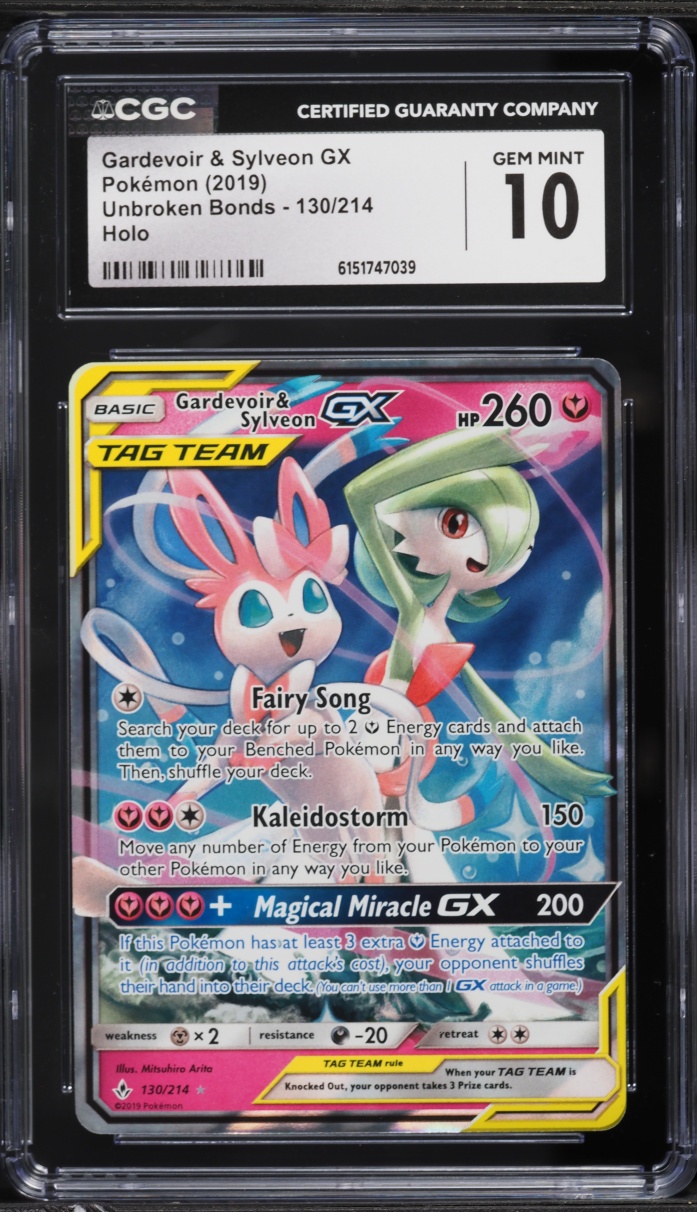 2019 Pokemon Sun & Moon Unbroken Bonds Gardevoir & Sylveon GX #130 CGC 10 GEM MINT