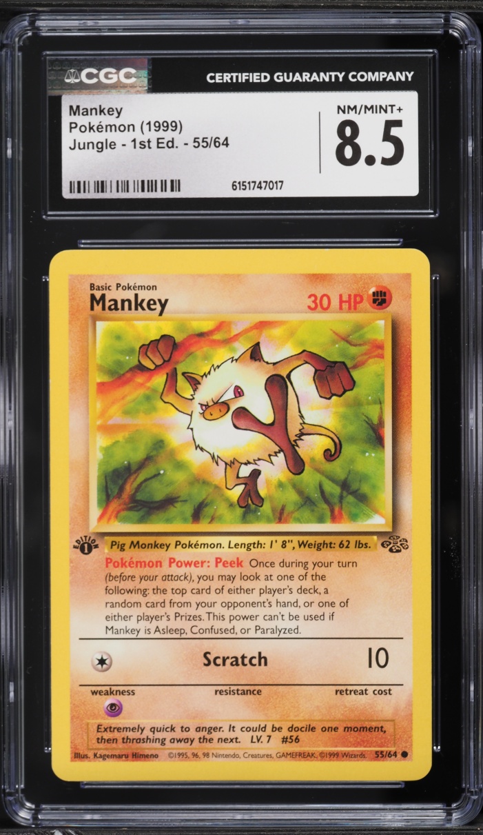1999 Pokemon Jungle 1st Edition Mankey #55 CGC 8.5 NM-MT+