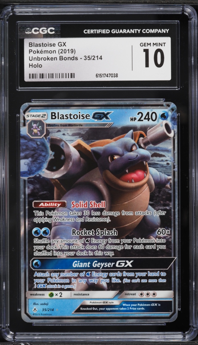 2019 Pokemon Sun & Moon Unbroken Bonds Blastoise GX #35 CGC 10 GEM MINT