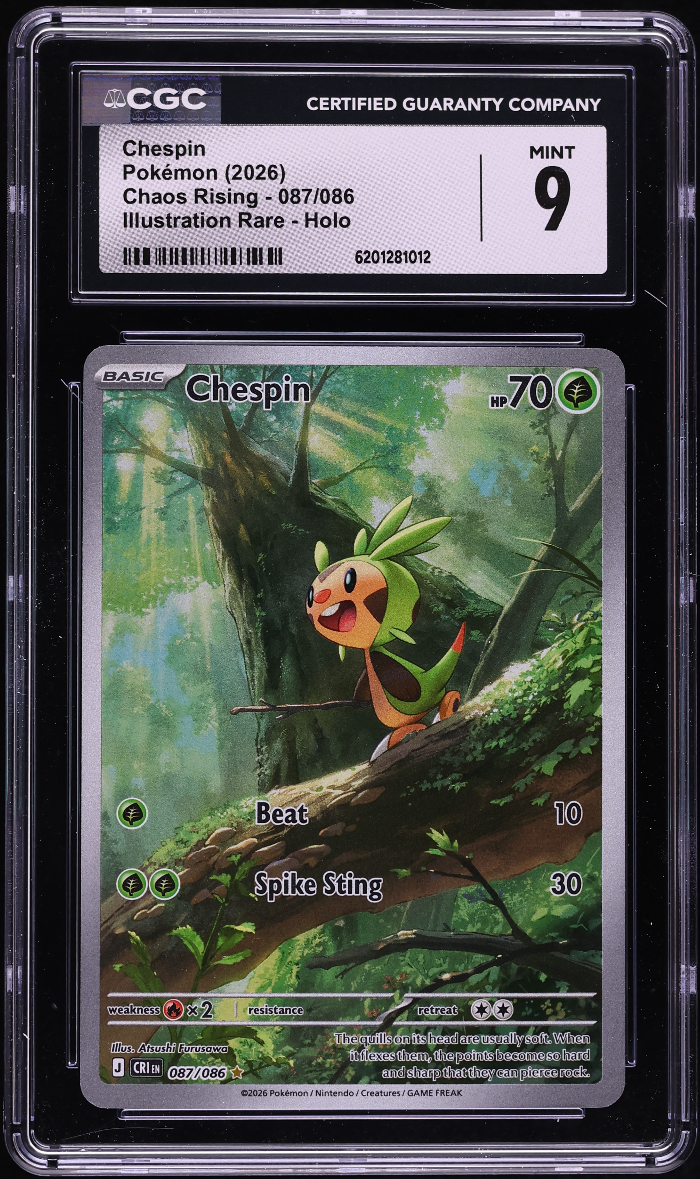 2026 Pokemon Mega Evolution Chaos Rising IR Chespin #87 CGC 9 MINT