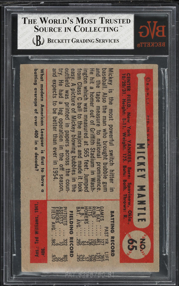 1954 Bowman Mickey Mantle #65 BVG 2.5 GD+