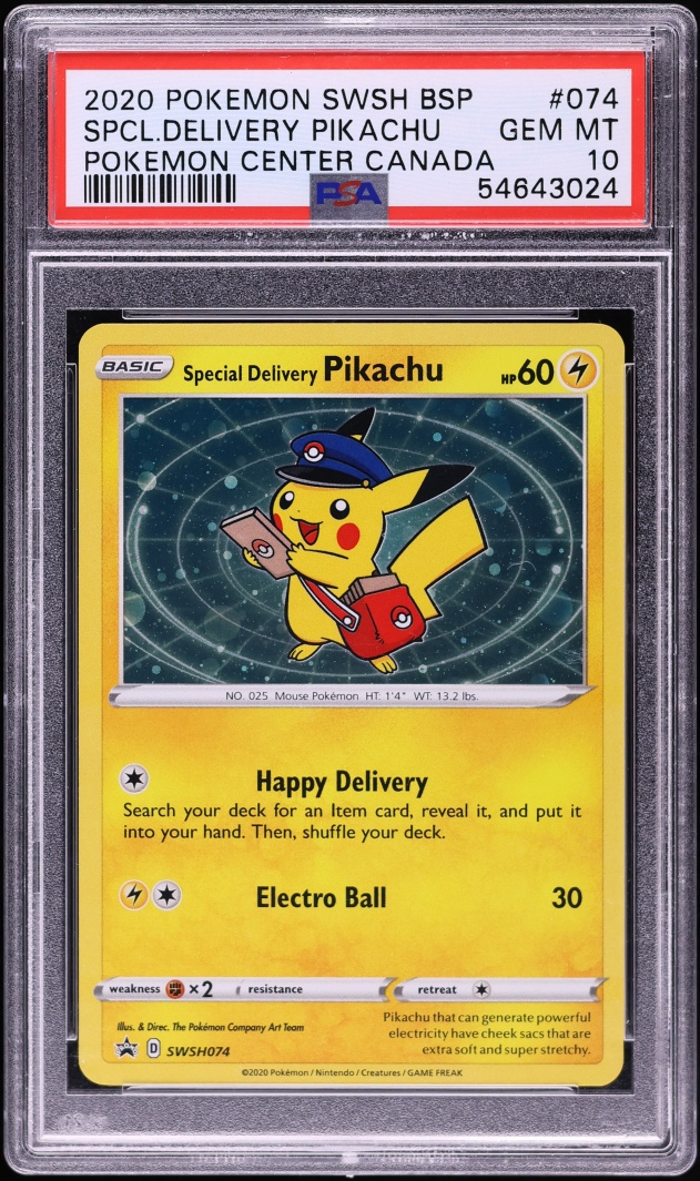 2020 Pokemon Sword & Shield Promo Center Canada Holo Special Delivery Pikachu #74 PSA 10 GEM