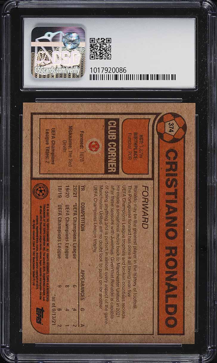 2021 Topps Living Set UEFA Champions League Cristiano Ronaldo #374 CSG 10 PRISTINE