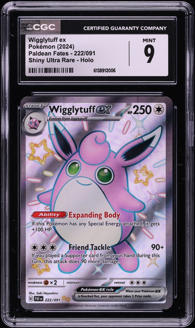 2024 Pokemon Scarlet & Violet Paldean Fates Full Art Shiny Wigglytuff ex #222 CGC 9 MINT