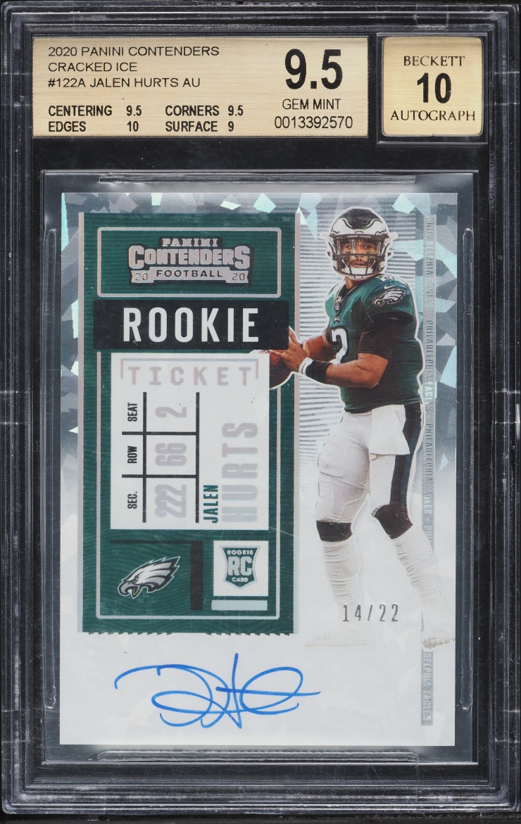 2020 Panini Contenders Cracked Ice Jalen Hurts ROOKIE AUTO /22 #122 BGS 9.5 GEM MINT