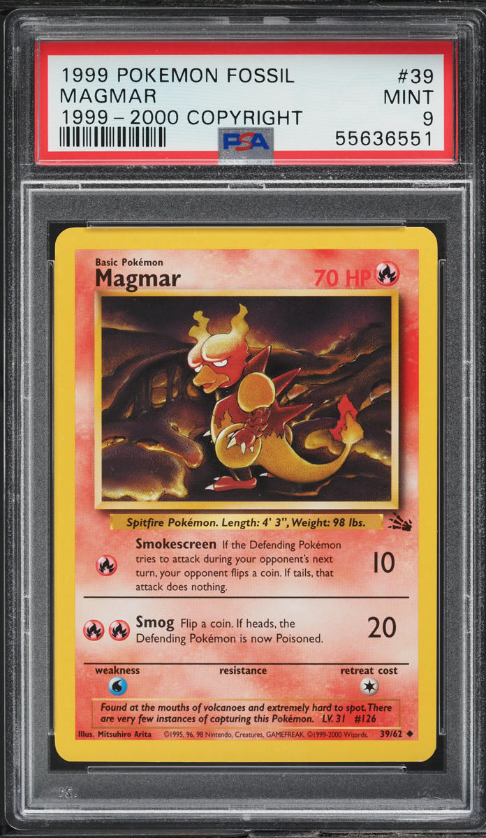 1999-2000 Pokemon Fossil Magmar #39 PSA 9 MINT