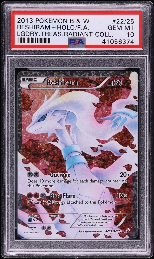 2013 Pokemon BW Legendary Treasures Radiant Collection Full Art Reshiram #RC22 PSA 10 GEM MINT